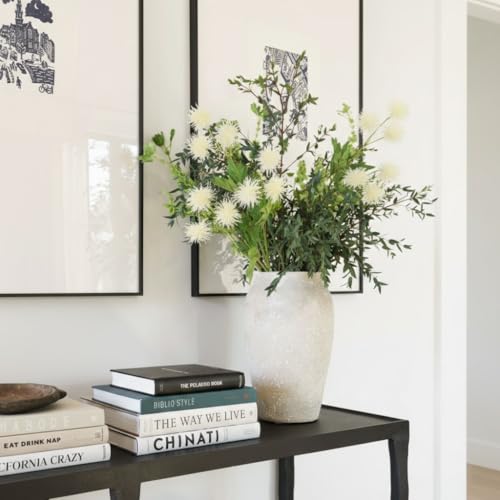 Hollyone 9 Heads White Dandelion Artificial Flowers 5Pcs Faux Dandelions Flowers Bush Arrangement Bouquets Fake Ball Mums Flower Stem for Indoor Home Decor Table Office Party Wedding Decoration - color: White