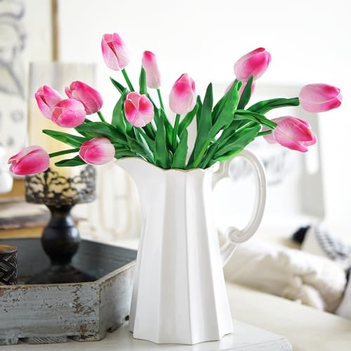 FiveSeasonStuff Real Touch Tulips Artificial Flowers – 15 Stems Faux Tulip Bouquet in Gift Box for Wedding, Home Decor, Party, Floral Arrangements (Creamy Pink) - color: #5 Creamy Pink