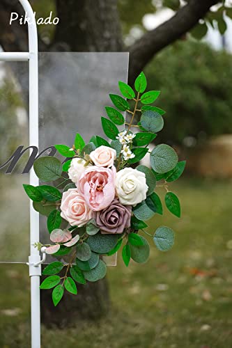 Faux Flower Swag Set of 2 for Wedding Welcome Signs Floral Swag Wedding Reception Ceremony Signs Decor (Pink) - color: Pink