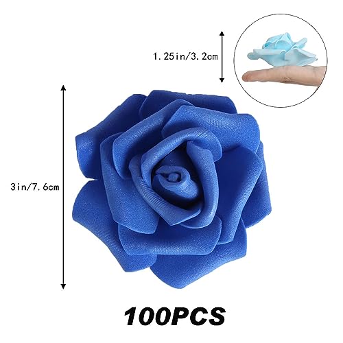 100pcs Blue Artificial Rose Flower Heads, 3inch White Foam Roses Bulk Stemless Fake Flower Heads for DIY Crafts,Cake Decoration Wedding,Baby Shower Flower Centerpieces(Shades of Blue) - color: Shades of Blue