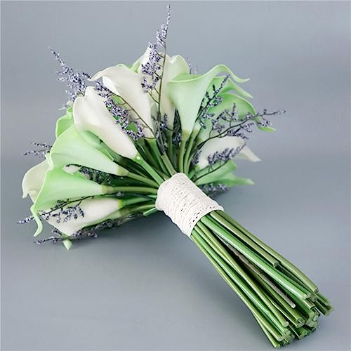 Wedding Bouquet for Bride - White and Green Calla Lily Water Drop Romantic Cascading Bouquet for Ceremony, Anniversary, Bridal Shower, Party, and Home Decor - color: White Green Calla Lily Bouquet D