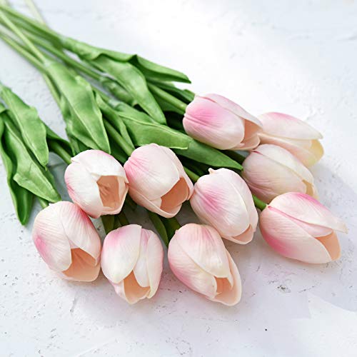 FiveSeasonStuff Real Touch Tulips Artificial Flowers – 15 Stems Faux Tulip Bouquet in Gift Box for Wedding, Home Decor, Party, Floral Arrangements (Jaipur Soft Pink) - color: #3 Jaipur Soft Pink