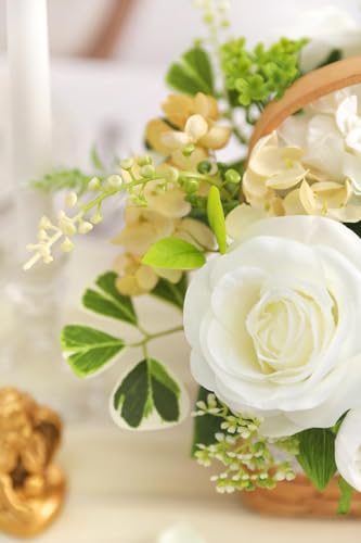 Artificial Flowers, Faux Silk Fake Flowers for DIY Wedding Bridal Bouquets, Wedding Cake Flowers for Table Centerpieces Baby Shower Birthday Party Home Decorations(Champagne White) - color: Champagne White
