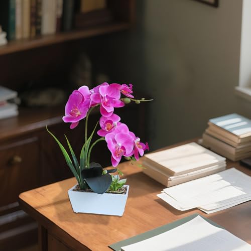 Purple Orchid Artificial Flowers Fake Orchid Plants for Living Room Realistic Orchid Faux Flowers Indoor Table Decorations for Dining Room Purple Centerpieces for Table Decorative Flowers - color: Purple