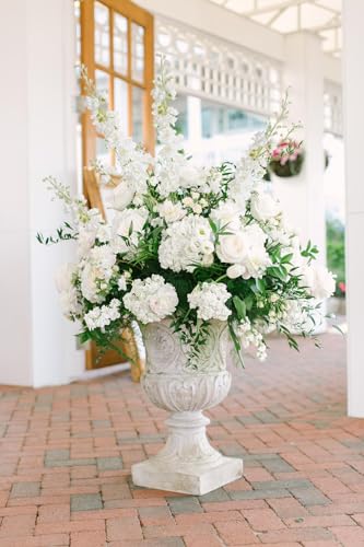 IPOPU White Flowers Artificial Delphinium 9PCS with Clematis Greenery for Wedding & Home Decor - color: White