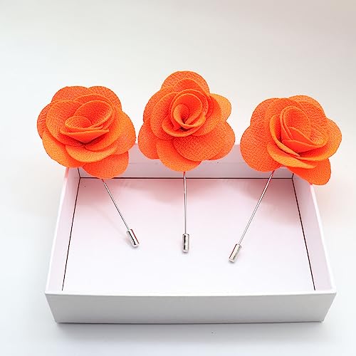 Rhungift Men's Camellia Flower Lapel Pin Handmade Rose Boutonniere Stick Brooch for Suits Wedding Party Groom Multicolor Men Women - color: Orange