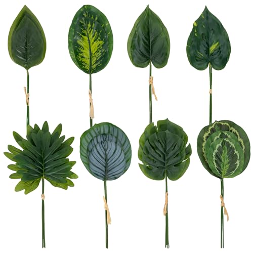 DILATATA Artificial Greenery Stems Set 24pcs Silk Faux Tropical Leaves 8 Leaf Styles Fake Plant Picks for DIY Wedding Centerpieces Arrangement Vase Home Decor - color: Tropical Set#silk 24pcs
