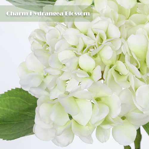 Oairse 3Pcs White Hydrangea Artificial Flowers 19.7 in Real Touch Faux Hydrangea Stems Silk Flowers with Stems White Fake Flowers Bouquet for Floral Arrangements Table Centerpieces Wedding Home Decor - color: White