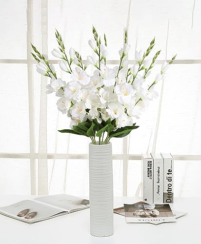 IPOPU White Gladiolus Artificial Flowers 10PCS Silk Gladiolus Flowers with Stems 30in Faux Flowers for Wedding Home Party Floral Arrangement Centerpiece Table Decoration(White) - color: White