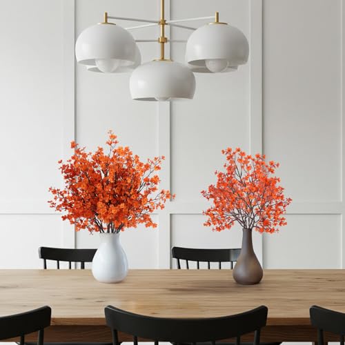 8Pcs Babys Breath Artificial Fake Fall Flowers, Real Touch Orange Plants Silk Flowers for Vase Home Office Wedding Indoor Outdoor Centerpiece Table Party Autumn Christmas Decorations - color: Orange, size: 8 Bundles
