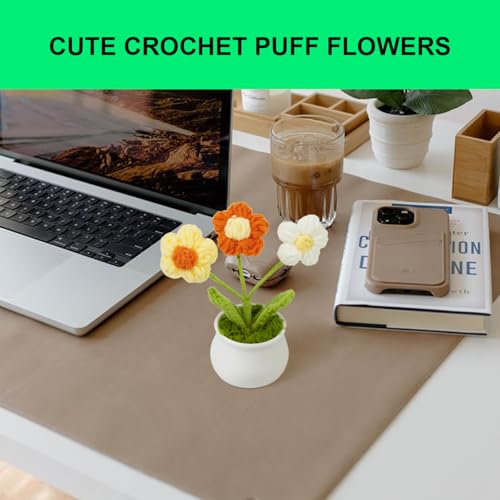 Crochet Artificial Sunflower for Home Office Desk Car, Cute Fake Plants Knitted Flowers Funny Party Decor Gifts - color: Puff Flower