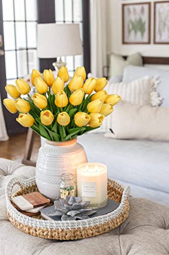24 Pcs Yellow Tulips Artificial Flowers Real Touch Fake Tulips Fake Flowers for Mother's Day 13.5" Faux Tulips Faux Flowers Bulk Artificial Tulips Flowers for Vase Centerpieces Home Wedding Bouquet - color: 24pcs Gradient Yellow