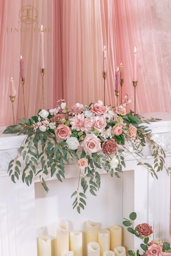 TINGE TIME Artificial Sweetheart Flower Swag with Tablecloth and Table Runner, Pack of 3 Floral Arrangement for Wedding Sweetheart Table Centerpiece Decoration Valentine's Day (DustyRose&Cream) - color: Dustyrose&cream