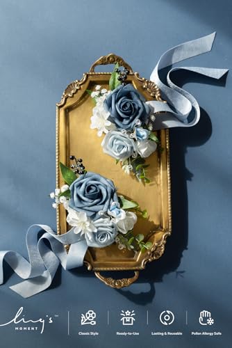 Ling's moment 2pcs Prom Wrist/Shoulder Corsage Artificial Flower, Girl/Mother Homecoming/Wedding Corsage Wristlet Décor, etc. Blue - color: Blu-blue