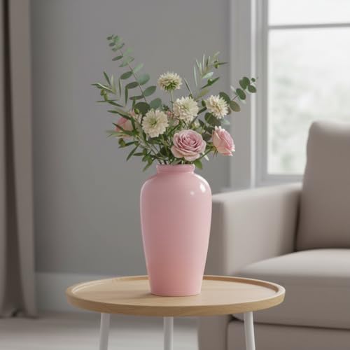 Ceramic Flower Vase - 11 Inch Large Pink Cute Vase for Centerpieces, Modern Decorative Vase for Living Room, Table, Kitchen, Shelf, Entryway, Bedroom, Mantel Decor - color: Pink