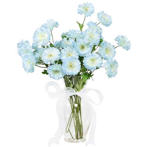 Coferset 6pcs Artificial Silk Mums Flowers Realistic Chrysanthemum Stems 22" Fake Gerbera Daisy for DIY Bouquet Centerpieces Floral Arrangements Vase Fillers Wedding Shower Decorations(Baby Blue) - color: Baby Blue