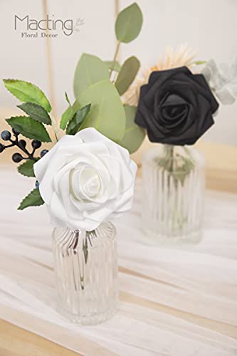 MACTING 30PCS Artificial Flower Roses Black and White Fake Flowers with Stem Real Touch Foam Roses for Wedding Kissing Ball Corsage Party Baby Shower Home Christmas Decorations - color: 15pcs Black + 15pcs White, size: 30PCS