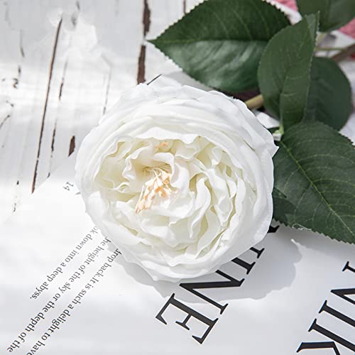 UKELER White Artificial Roses 4 Pcs Real Touch Latex Artificial Flowers Austin Rose Peony with Long Stem for Wedding Bouquet Home Decor Flower Arrangement - color: White