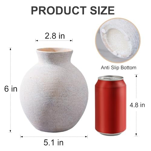 Ceramic Flower Vase Home Decor, 6 in Farmhouse Table White Vases Rustic Vintage Living Room Kitchen Bedroom Decorations Pottery Decorative Vases for House Shelf Office Coffee Desk Dining Fireplace - color: 6 in - White