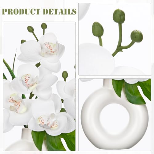 Briful Fake Orchid Flowers with Ceramic Vase 2PCS White Orchid Silk Flowers Arrangement Artificial Orchid Plants for Home Office Party Wedding Dining Room Table Centerpiece Decor - color: White#1