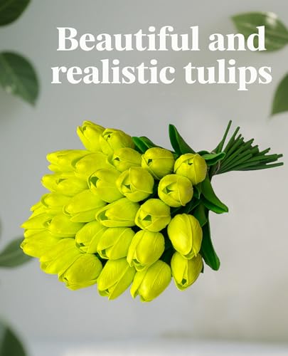 Fake Tulips Flowers 15 Pcs PU Artificial Flower Real Touch Tulip for Home Party Wedding Floral Arrangement Centerpiece Table Party Decoration - color: Fluorescent Green