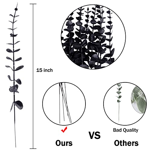 FEQO 36 Pcs Black Eucalyptus Stems Artificial Leaves Faux Eucalyptus Stems Branches 15 inch for Wedding Bouquet Home Decor - color: Black, size: 36 pcs