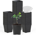 June Fox Square Nursery Pots 3.3 Inches Flexible Plastic Seedling Pots Square Pots for Plants, Succulent, Flower, Pack of 100, with 100 PCS Plant Labels - color: 100 Pcs