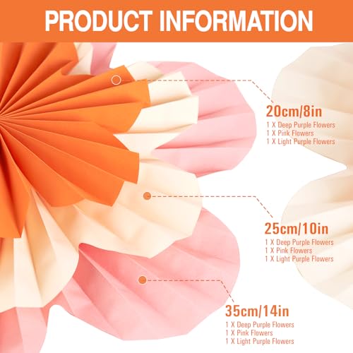 Paper Flowers Decorations for Wall Pink and Orange Paper Fans Classroom Decoration Paper Floral Backdrop Decor Paper Fans Decoration Hanging Paper Fans Pink Flower Wall Decor, Set of 9 - color: Flower-4