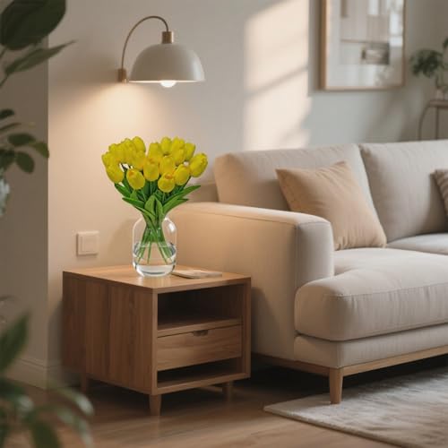 20pcs Fake Tulips PU Yellow Tulips Artificial Flowers Faux Flowers 13 Inch Mother's Day Easter Valentine’S Day Gifts in Home Kitchen Spring Decorations For Home (Yellow) - color: Yellow