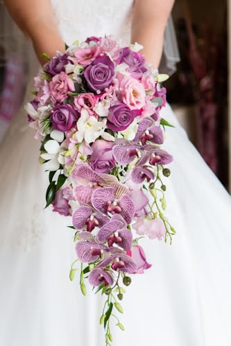 IPOPU Purple Fake Orchid 34.3" Real Touch Faux Orchids Latex Artificial Flowers Phalaenopsis Branches for Home Party Wedding Bridal Shower Decoration, 2pcs - color: Purple Pattern