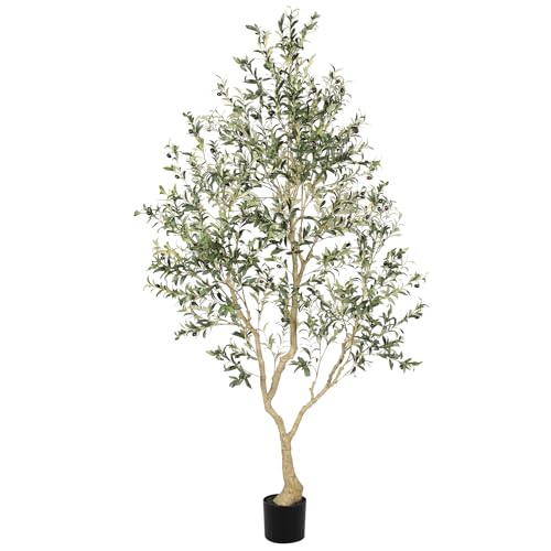 LYERSE 8ft Faux Olive Tree - Olive Trees Artificial Indoor with Large Olive Branches and Lifelike Olive - Artificial Olive Tree for Home Office House Living Room Decor - size: 8ft
