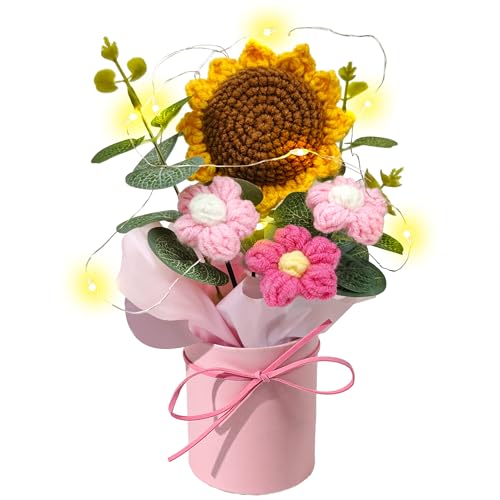 Vynora Crochet Daisy Flowers Bouquet, Valentine's Day Handmade Daisy Artificial Flowers with Card for Mother's Day, Birthday, Wedding, Home Decor, Teacher's Day, Grandma Bday Gift (Yellow-1) - color: Yellow-1