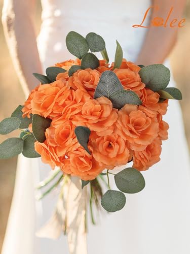 108pcs Roses Head Flowers with Stem - Orange Artificial Flowers Rose Bulk - Orange Silk Rose Marigold Flower for Fall Wedding Bouquet Party Home Decor DIY Baby Shower Centerpieces Tables Decoration - color: Orange