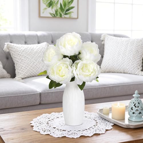 Peonies Artificial Flowers, 17 Inch Fake Silk Peonies Flowers Bouquet with Stems for Vase Arrangements, Wedding Centerpiece Party Home Decor (White) - color: White