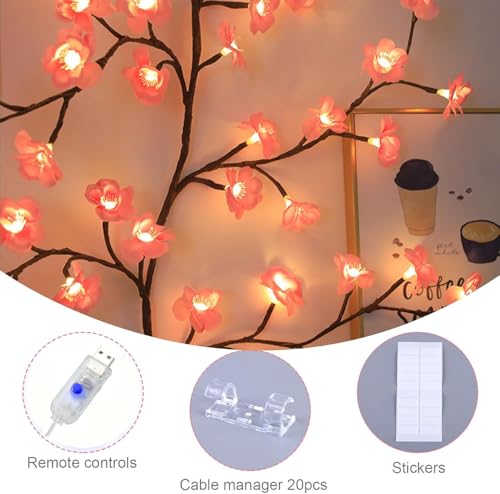 Cherry LED Tree Branch Lights for Wall, 72 LED Cherry Blossom Lights Flower String Lights with USB Powered,8 Lighting Modes,Willow Vine Lights for Bedroom Window Wedding Outdoor Decor(63 in) - color: Sakura 63IN