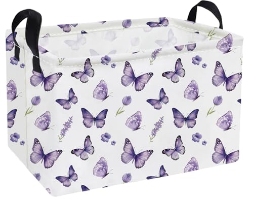Essme Rectangular Kids Baskets,Butterfly Storage Box,Cute Basket for Kids with Handles for Room Decor, Book Bins.(Purple butterfly) - color: Purple butterfly