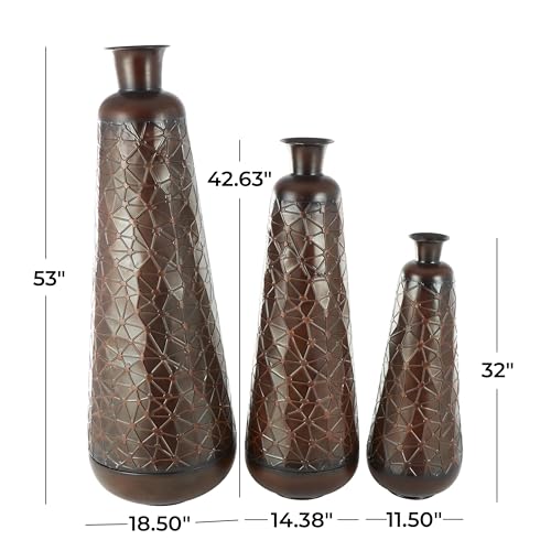 Deco 79 Metal Decorative Vase Tall Teardrop Shaped Centerpiece Vases with Hammered Texture, Set of 3 Vases for Home Decoration 53", 43", 32" H, Dark Brown - color: Dark Brown, size: 53", 43", 32"H