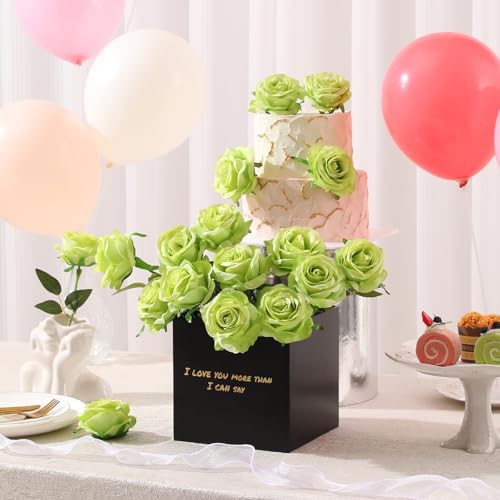 Tifuly Green Roses Artificial Flowers -12Pcs Realistic Single Long Stem Fake Silk Roses Bouquet for Party Home Wedding Centerpiece Hotel Office Decor - color: Green