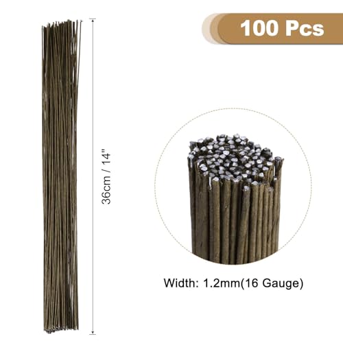 MECCANIXITY 100pcs Brown Floral Wire Stems Bendable 1.2mm 16 Gauge Florist Wire for Artificial Flower Making Crafts Wreaths Supplies - color: Brown, size: 1.2mm