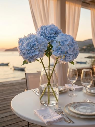 3 Pcs Real Touch Blue Hydrangea Artificial Flowers - 20" Large 3D Latex Light Blue Faux Hydrangeas (Waterproof & 176 Petals) for Baby Shower, Dusty Blue Home Bathroom Living Room Centerpiece - color: Light Blue