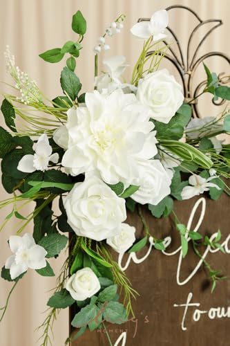 Ling's Moment 2pcs Wedding Flowers Garland Artificial Floral Swag Arch Decorations Greenery Arrangements Lily of The Valley White Ceremony Reception Garden Easel Wall Entryway Outdoor NOT Include Sign - color: Lily of the Valley White