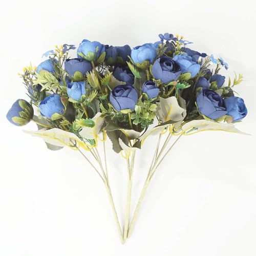 Efavormart 4 Pack 12 inch Navy Blue Artificial Mini Ranunculus Bouquets, Silk Persian Buttercup Faux Flower Arrangements for Modern Events and Creative DIY Crafts - color: Navy Blue