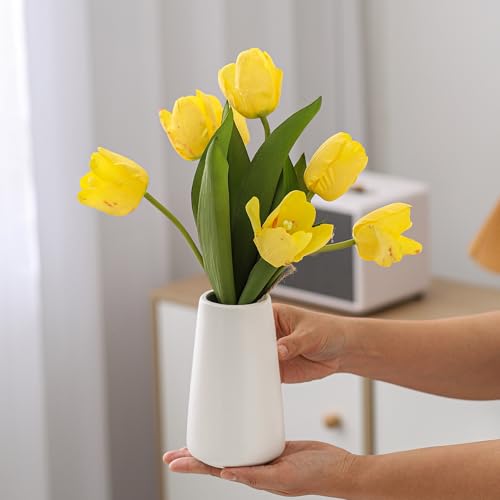 Bright White Vase - 6“ White Ceramic Flower vase, Boho Vases for Pampas Grass, Minimalist Modern vases for Home Decor, Table Shelf Living Room Farmhouse Decor - color: Solid White, size: Small