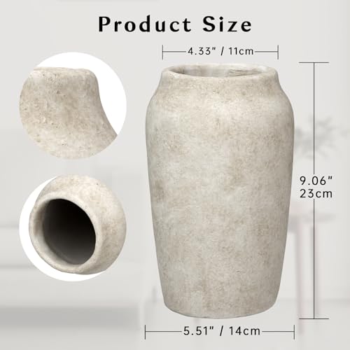 Briful Rustic Vintage Ceramic Vase, 9.06'' Farmhouse Table Decor with Wide Mouth, Large Decorative Vases for Home Decor, Living Room, Entryway & Shelf Styling, Beige - color: 9.06'' Beige