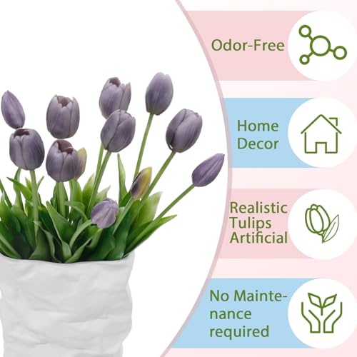 15 Pcs Fall Purple Artificial Tulips Fake Flowers, Premium Latex Lifelike Texture, UV Resistant Waterproof Faux Tulip Bouquets with Snap-on Petals for Outdoor, Home, Wedding Decor - color: Autumu Purple