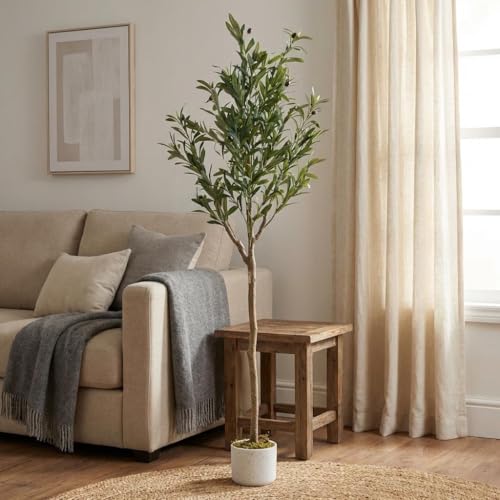 OUTLANE 5 FT Artificial Olive Tree with 22 Realistic Fruits, Faux Potted Plant for Indoor and Outdoor, Tall Fake Tree for Living Room, Office, Porch, Patio & Modern Farmhouse Decor