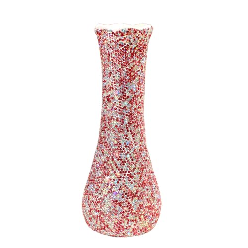 Bling Luxury Diamond-Embedded Vase for Home Decor – Elegant Flower Arrangement Vase, Dry Flower Crystal Decorative Bottle Vase, Desktop Ornament for Living Rooms (Pink) - color: Pink