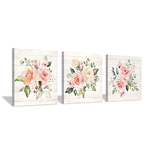 Hardy Gallery Pink Floral Canvas Wall Art: Roses Flowers Bouquet Pictures Artwork for Kitchen Bathrooms (12"x12"x3pcs) - color: Roses Bouquet, size: 12'' x 12'' x 3 Panels