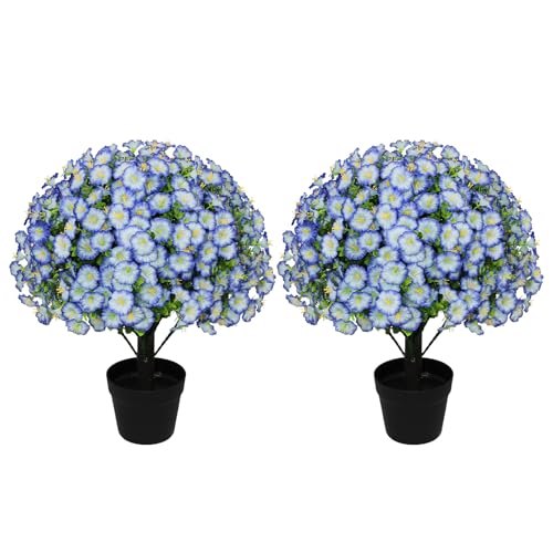 24" Artificial Potted Plants Outdoor Set of 2, UV Resistant Faux Blue Flowers with Eucalyptus, Decorative Plants in Pots for Front Porch, Patio & Entryway - color: Blue, size: 24in Morning Glory Eucalyptus