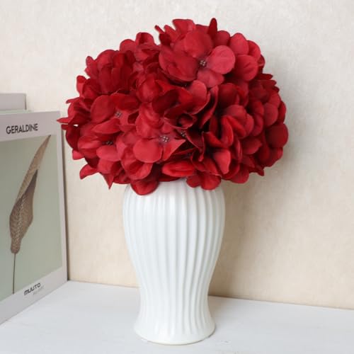 Red Hydrangea Artificial Flowers Bulk with Stems 64 Pcs | Faux Silk Hydrangeas Flower Heads with Stems for Wedding Arch Table Centerpieces Home Garden Baby Shower Party Decoration - color: Red